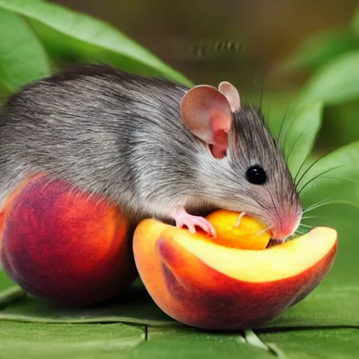 Prompt: A peach with a rat