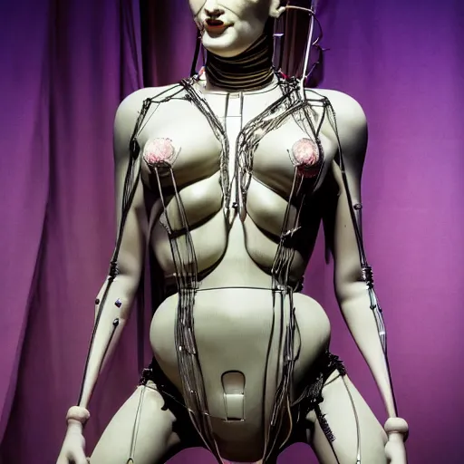 Prompt: animatronic Uma Thurman, exposed wires, photo, Stan Winston studios, detailed, 4k