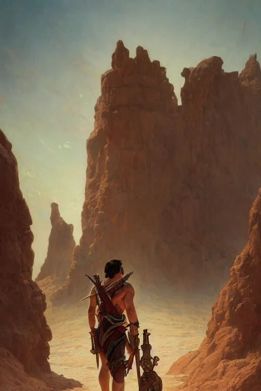 Image similar to John Carter standing in front of Martian ruins by Stanley Artgerm Lau, greg rutkowski, thomas kindkade, alphonse mucha, loish, norman Rockwell