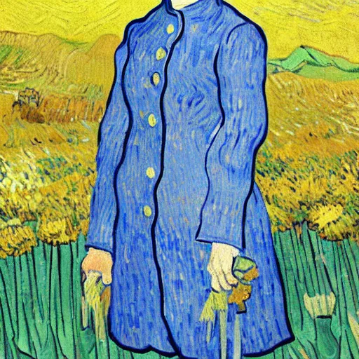 Image similar to van gogh painting of a sad hillary clinton standing in a flower field sunny