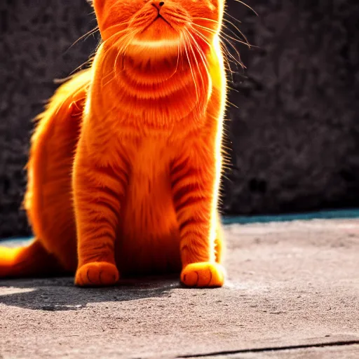 Image similar to a orange colour cat smiling , dlss, HDR, natural lighting , eye level shot, EOS R5, f/2.8, dynamic pose, , award winning photograph, 8k,