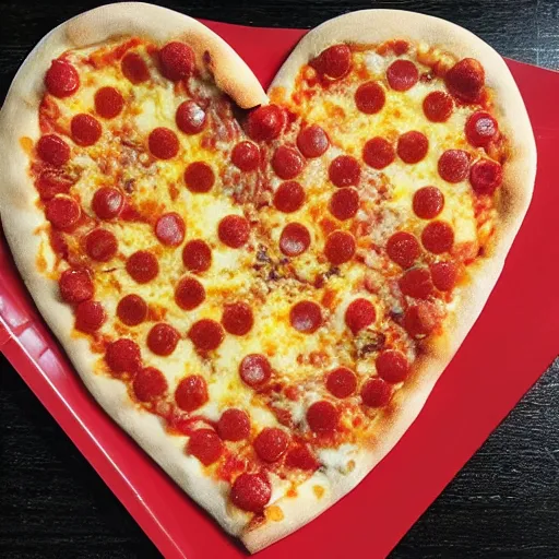 Image similar to a heart made of pizza