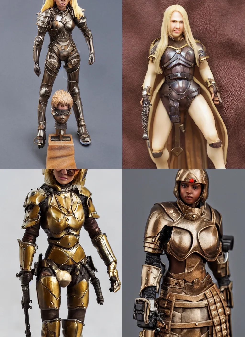 Prompt: 80mm resin detailed miniature of a Mother, clothed in light armor, goggles, brown skin, blond hair, beautiful bone structure, symmetrical facial features, Product Introduction Photos, 4K, Full body