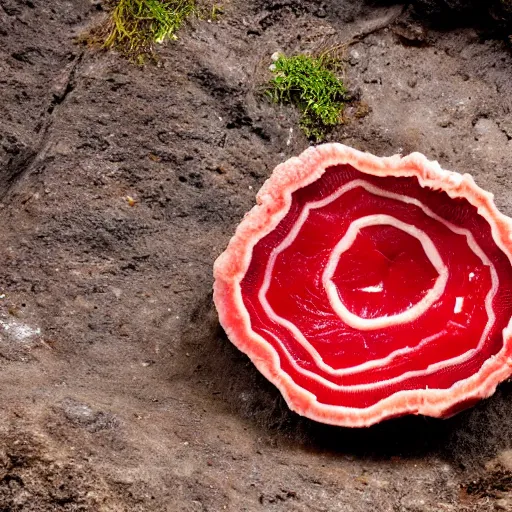 Image similar to a red cave mushroom that looks like raw meat