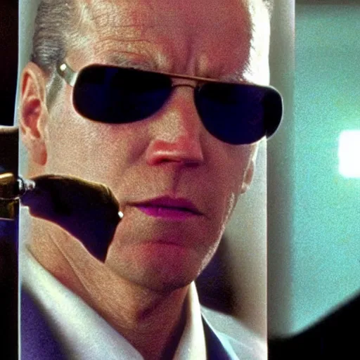 Image similar to a still from the film the matrix, starring joe biden