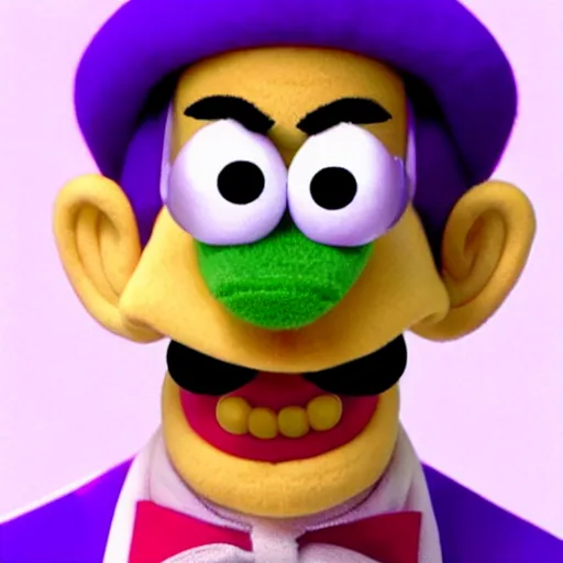 Image similar to A still of Waluigi as a Muppet, photorealistic