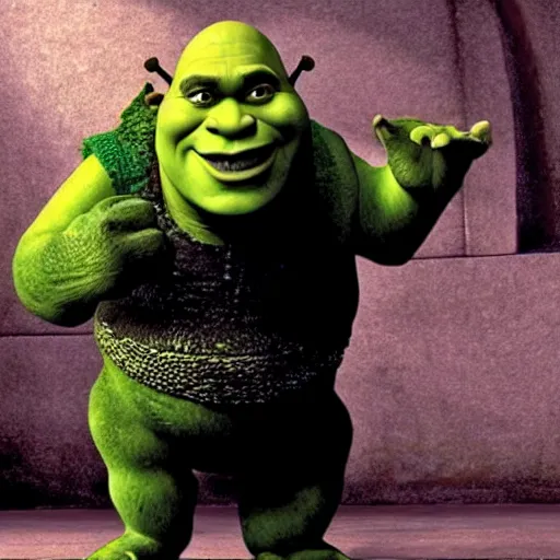Prompt: Shrek as Neo from The Matrix, the matrix, neo, early screen test