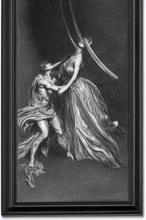 Image similar to A maiden dancing with the devil in the style of Gustave Dore