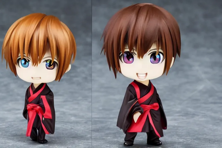 Prompt: anime peripheral, okita sougo, short brown hair, kewpie, red eyes