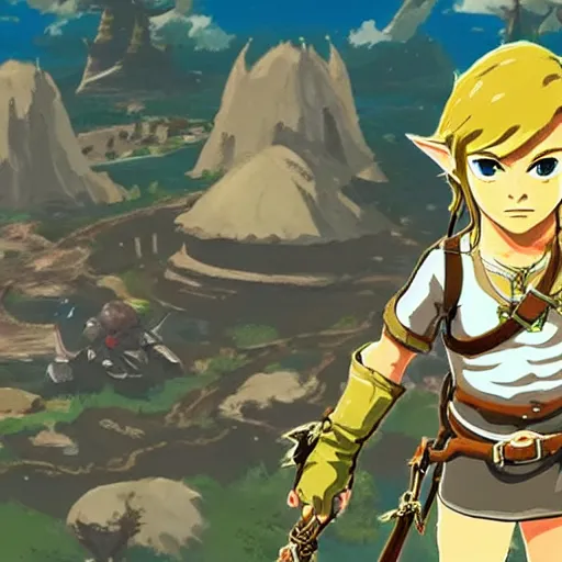 Prompt: breath of the wild anime, high quality, high detail