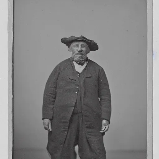 Image similar to antique black and white photograph of an old basque fisherman, studio lighting, 1 8 7 6