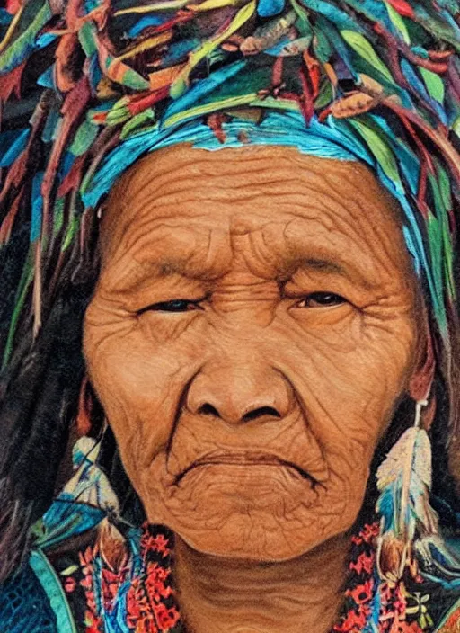 Prompt: a beautiful painting of an indigenous grand-mother, highly detailed