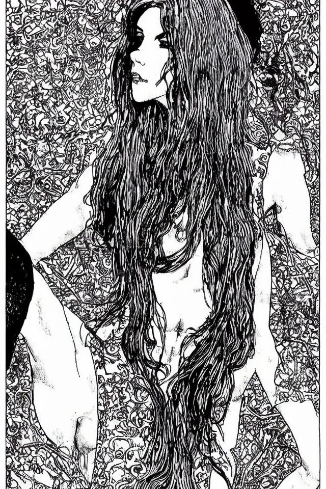 Image similar to beautiful woman at the entrance of the temple of desire by sergio toppi and apollonia saintclair