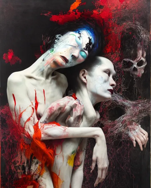 Image similar to death is not mercurial it's patient unlike life, hauntingly surreal, gothic, rich deep colours, painted by francis bacon, adrian ghenie, james jean and petra cortright, part by gerhard richter, part by takato yamamoto. 8 k masterpiece.