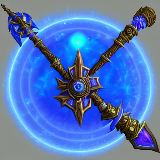 Image similar to bright weapon of warcraft blizzard wizard staff art, a spiral magical wizard staff. bright art masterpiece artstation. 8k, sharp high quality illustration in style of Jose Daniel Cabrera Pena and Leonid Kozienko, blue colored theme, concept art by Tooth Wu,