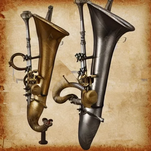 Image similar to a 3 d render of a medieval blowing horn, winding horn, animal horn, higly detailed, mystic, artwork