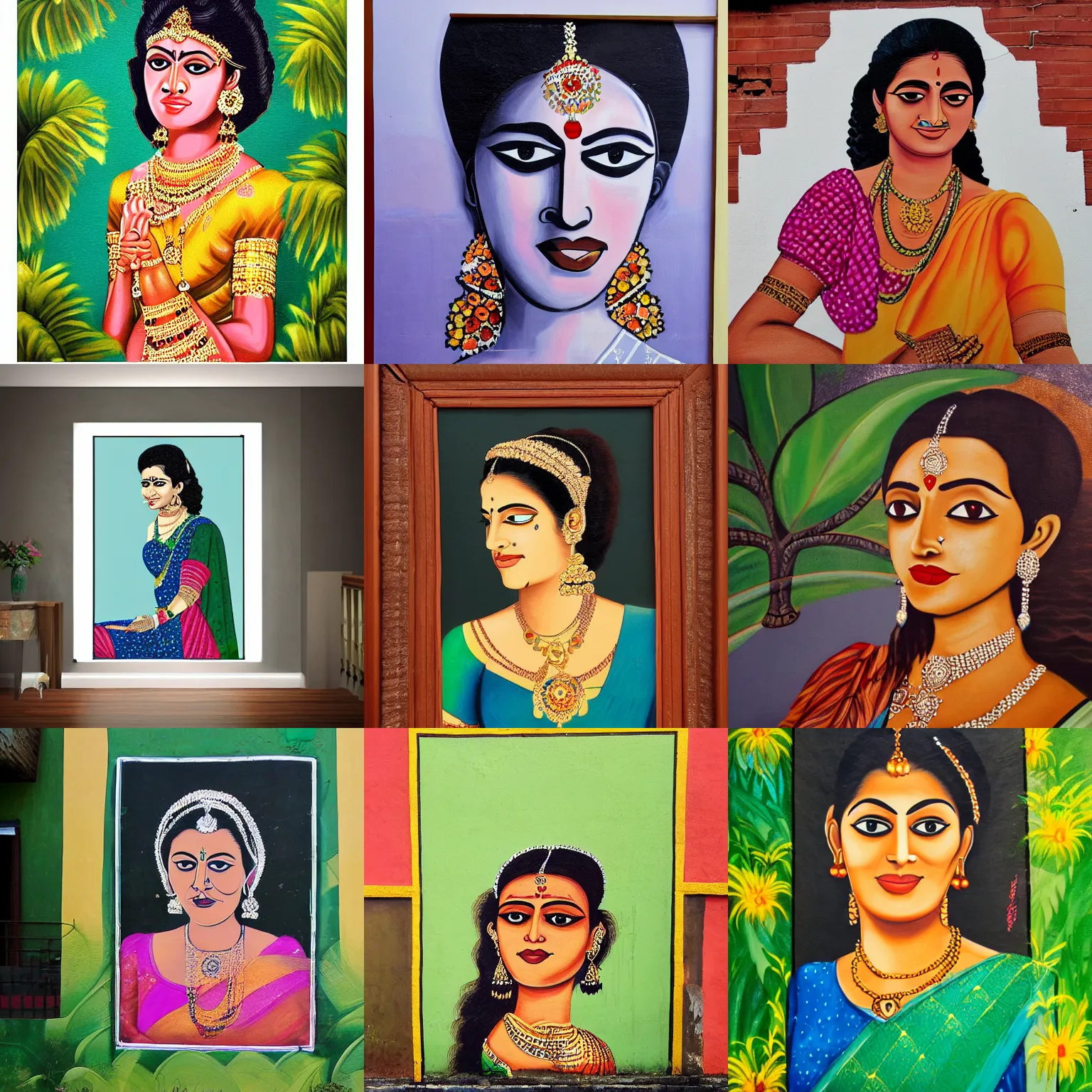 Prompt: a portrait of an elegant lady, kerala mural