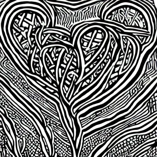 Image similar to black and white drawing of a heart covered with thorns, very contrasted