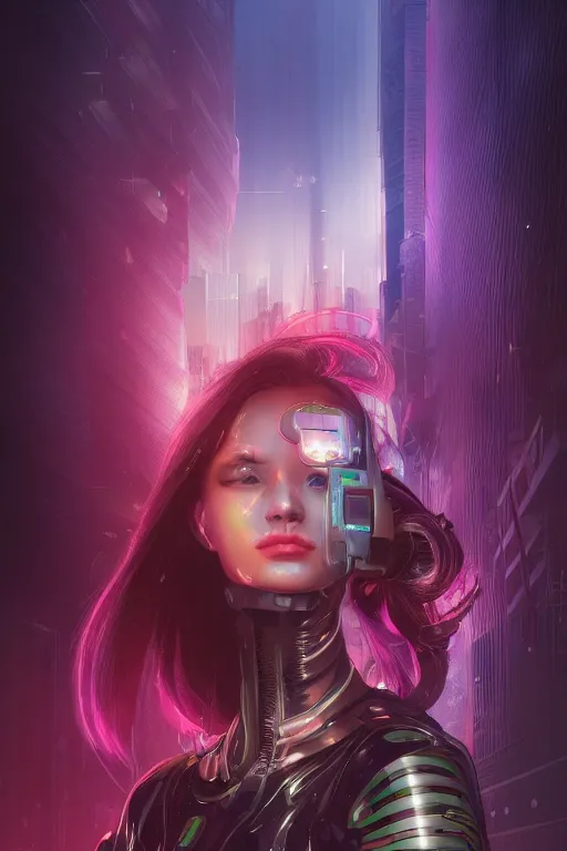 Image similar to portrait futuristic Cyber warrior Girl, in future cyberpunk tokyo rooftop , ssci-fi, fantasy, intricate, very very beautiful, elegant, neon light, highly detailed, digital painting, artstation, concept art, smooth, sharp focus, illustration, art by tian zi and WLOP and alphonse mucha