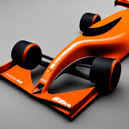 Image similar to futuristic F1 car designed by Apple, studio light, small orange accents, octane render