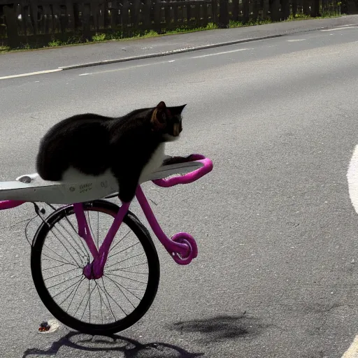 Prompt: a cat riding a bicycle