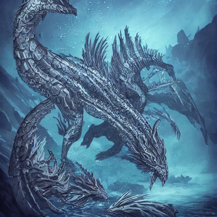 Image similar to underwater sea dragon full body, d & d style, trending on artstation, intricate, highly detailed