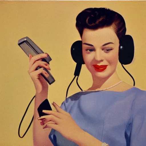 Prompt: woman in the 1 9 5 0's holding a telephone, portrait