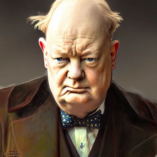 Prompt: full portrait of patton oawalt as winston churchill, fantasy, d & d, intricate, detailed, by by alphonse mucha, adolfo hohenstein, alice russell glenny, stanley artgerm lau, greg rutkowski, detailed, trending on artstation, trending on artstation, smooth