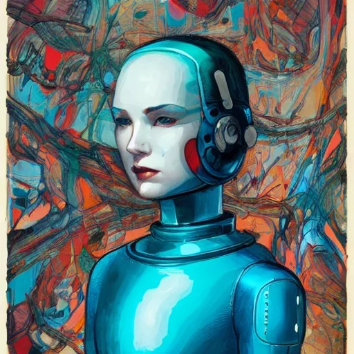 Image similar to portrait of female android by james jean