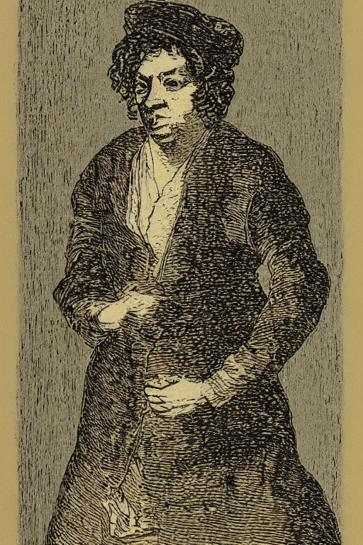 Image similar to portrait of a person in the style of Goya etchings