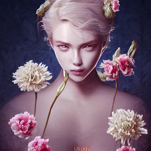 Image similar to the portrait of an absurdly beautiful, graceful, elegant, sophisticated, young sensual idol made of garlic bulbs and, an ultrafine detailed illustration by kim jung gi, irakli nadar, detailed symmetrical face, intricate linework, bright colors, octopath traveler, final fantasy, unreal engine highly rendered, global illumination, radiant light, intricate environment