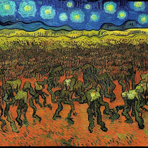 Image similar to the zombie apocalypse by vincent van gogh