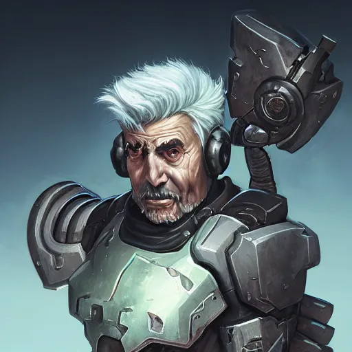 Image similar to doom slayer fantasy art heartstone video game icon, gray hair over ears, long bangs, silver fox, 2 d game art gta cover, official fanart behance hd artstation by jesper ejsing, by rhads, makoto shinkai and lois van baarle, ilya kuvshinov, rossdraws