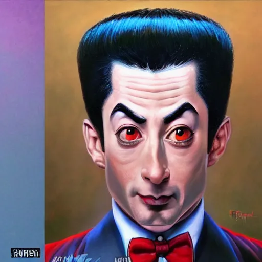 Image similar to ultra realistic portrait painting of pee wee herman as ryu from street fighter, art by frank frazetta, 4 k, ultra realistic, highly detailed, epic lighting