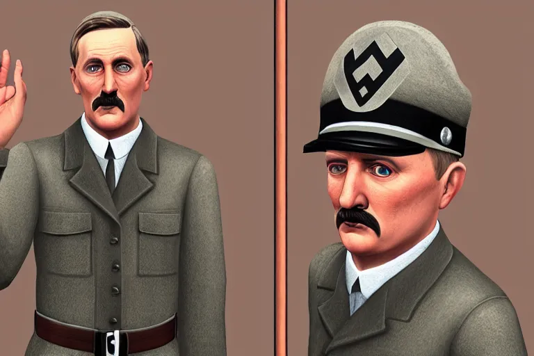 Image similar to a photo of hitler as a sims character, photorealistic, 8 k, close up