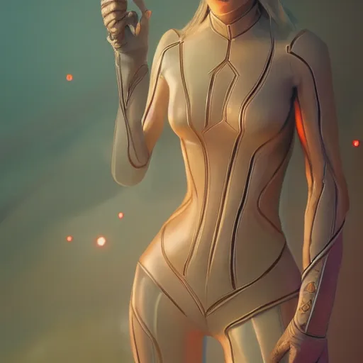 Image similar to full body portrait of an female elf wearing a skintight suit, an ultrafine hyperdetailed illustration by tooth wu and wlop and beeple and greg rutkowski, trending on artstation, highly detailed, 4 k, 8 k