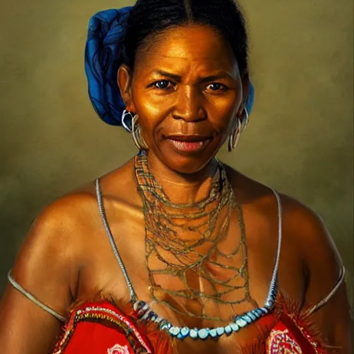 Image similar to portrait of a surinam woman ( 3 5 ) from suriname in 2 0 2 1, an oil painting by ross tran and thomas kincade