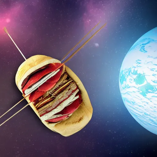 Prompt: Döner kebab floating in space, stars, nasa image, space telescope