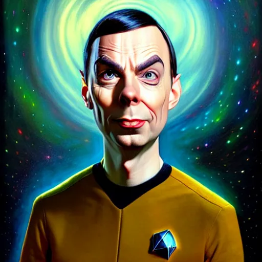 Prompt: Portrait of Sheldon cooper as Spock Funny cartoonish by Gediminas Pranckevicius H 704 and Tomasz Alen Kopera, masterpiece