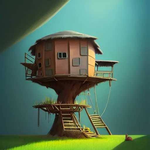 Prompt: Goro Fujita ilustration A tree house with an elevator outside, painting by Goro Fujita, sharp focus, highly detailed, ArtStation