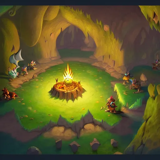 Prompt: a beautiful artwork from dofus, ultra-detailed cave with super powers and magical spells, fireballs, shrek, dragons, demons, devil causes evil and the heaven on top, finely detailed, small details, extra detail, trending on artstation, high resolution, 3D