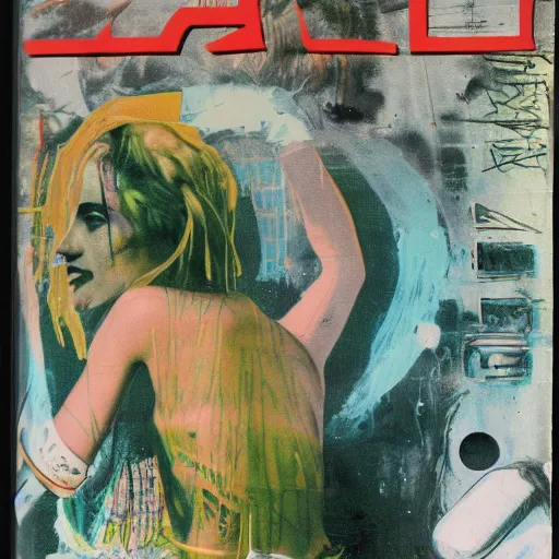 Image similar to 1976 magazine cover, ancient greek, break of dawn on Jupiter, punk party, aquatical plants, grafitti, painted part by moebius, part by Peter Nagel , part by Nan Goldin, composition by radiohead, 35mm, graflex