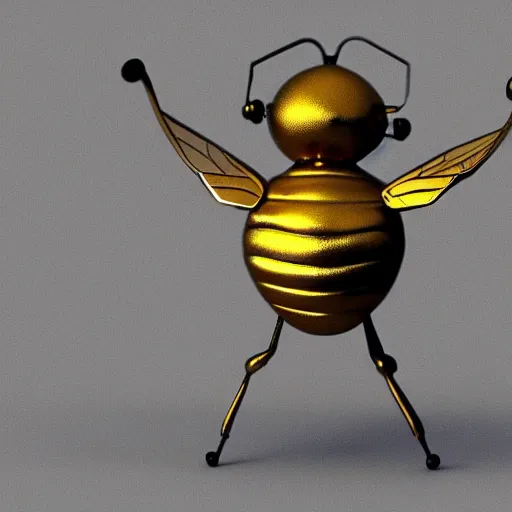 Image similar to 3d bee made of metal, shiny, playing drums onstage like Ringo Starr