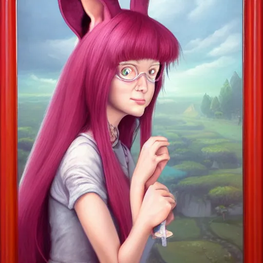 Image similar to beautiful hyperrealistic detailed matte portrait painting of louise belcher, by andreas rocha and john howe, and martin johnson