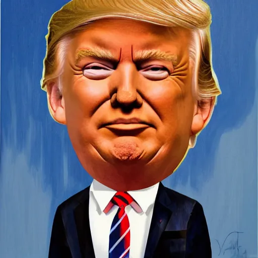 Prompt: NYTimes Official Donald Trump Presidential Portrait (2019) vandalized as someone painted a turd on his shoulder