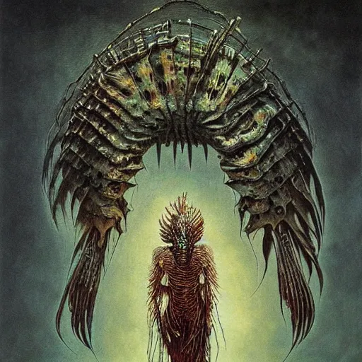 Prompt: lionfish beksinski, eldritch, apocalypse, creepy creature, horror spooky