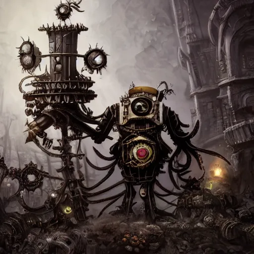 Image similar to tim burton art warhammer 4 0 k steampunk games workshop, art digital art, 3 d high definition, trending on artstation, trending on deviantart photorealistic, high resolution, 8 k, octane, hyper detailed, trending on deviantart insane details, intricate, elite, ornate, elegant trend, unreal engine