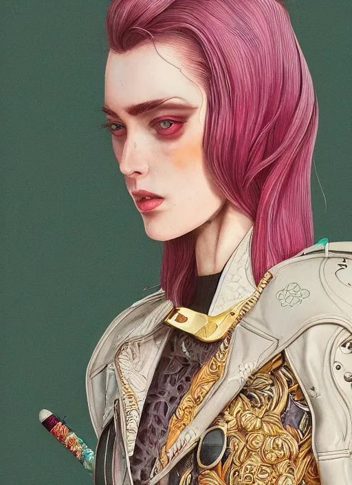 Prompt: skintight leather jacket : : by martine johanna and simon stalenhag and chie yoshii and casey weldon and wlop : : ornate, dynamic, particulate, rich colors, intricate, elegant, highly detailed, centered, artstation, smooth, sharp focus, octane render, 3 d