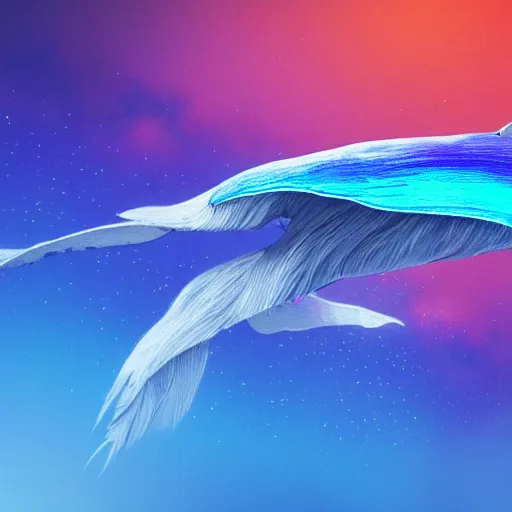 Prompt: digital painting of a fictional flying spirit blue whale, it has tiny multiple holographic butterfly wings on its backside, fully detailed, 4 k, octane render quality, real footage, psychedelics featured on artstation, subreddit / r / whale, by mohamed solah, art limited whale by bahar moumivand