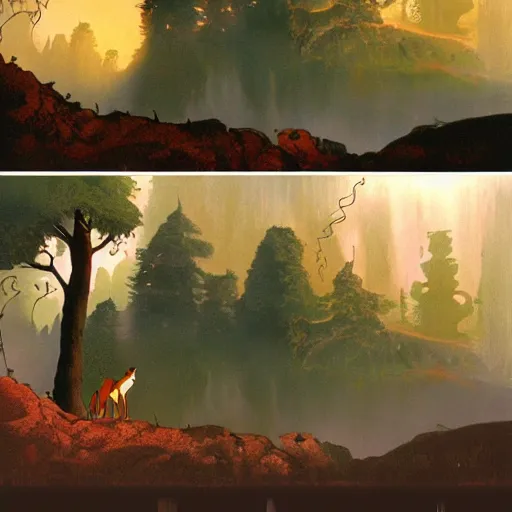 Image similar to environment matte paintings from the fox and the hound ( 1 9 8 1 )